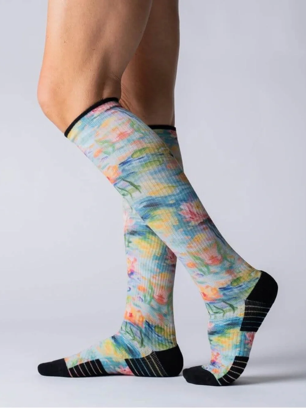 Women’s Floral Knee-High Sock Duo in Blue, Yellow & Pink Sz L/XL